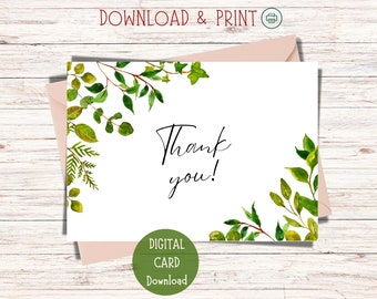 Greenery Thank You Card Printable: Elegant Botanical Design (Digital Download)
