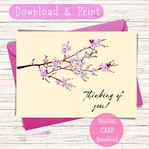 Carte imprimable Thinking of you, carte numérique à télécharger, carte Thinking of you impression numérique, carte numérique rose Spring Bloom, téléchargement immédiat