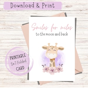 Neue Baby Karte, druckbare Baby-Dusche-Karte, süße Giraffe, Baby Willkommenskarte, rosa Giraffe Karte, druckbar, digitaler Download, Sofort Download