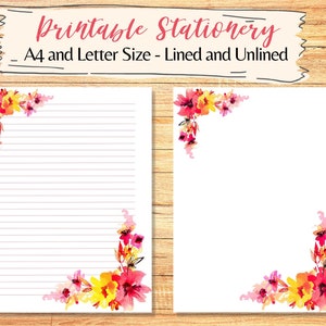Floral Lined Paper, Floral Blank Paper, Printable Bouquet Stationery, Journal Paper, Digital Download Writing Paper, Scrapbook, Penpal