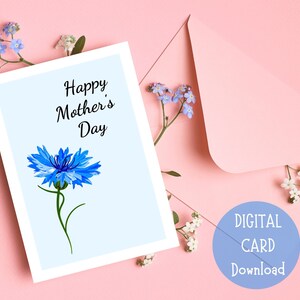 Blaue Blume Muttertagskarte: Druckbare digitaler Download