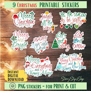 Printable Christmas Sticker Bundle, Digital PNG Stickers, Print and Cut Stickers for Cricut or Silhouette, Winter Stickers Digital Download