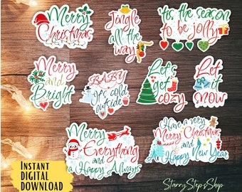 Weihnachtssticker-Set: Florales Winterfest-PNG (Digitaler Download)