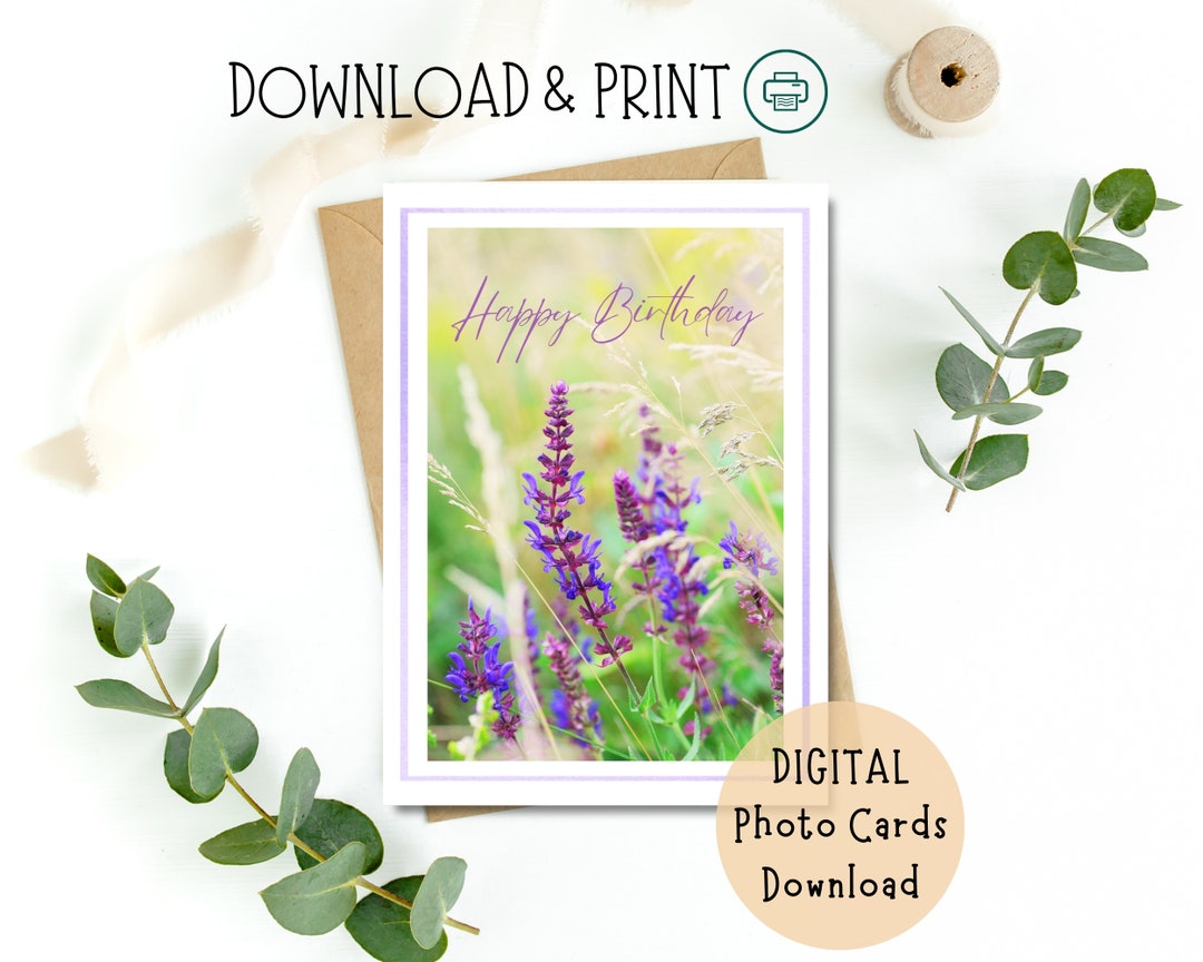 Printable Nature Photo Happy Birthday Card Set, Summer Meadow Photo ...