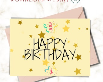 Stars Happy Birthday Card: Printable PDF (5x7 inch)