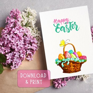 Tarjeta de Pascua imprimible, tarjeta de canasta de Pascua imprimible, tarjeta de huevos de Pascua descarga digital PDF, tarjeta de canasta de Pascua impresión y corte digital,