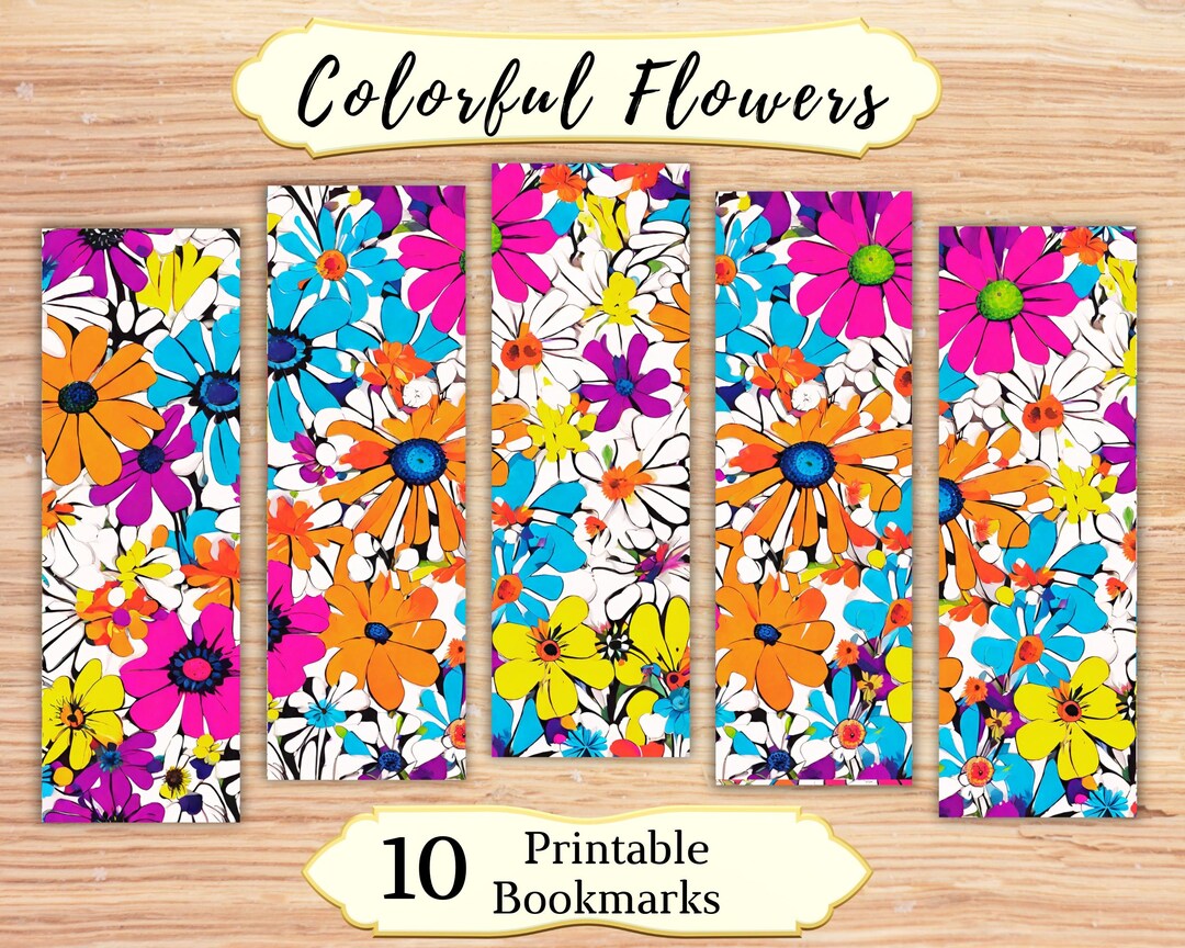 Colorful Flowers Printable Bookmarks, Colorful Flowers Bookmark Set ...