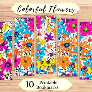 Colorful Flowers Printable Bookmarks, Colorful Flowers Bookmark Set, Flower Bookmarks Printable, Flowers Printable Bookmarks, Print At Home