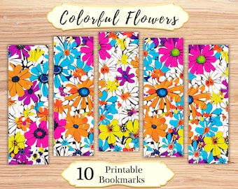 Colorful Flower Bookmarks: Whimsical Floral Set (Printable Digital Download)