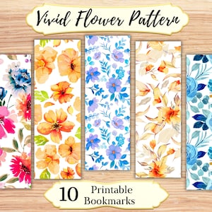 Vivid Flower Pattern Printable Bookmarks, Flower Pattern Bookmark Set Printable, Pastel Flowers Printable Bookmarks, Print At Home, Scapbook