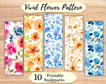 Floral Pattern Printable Bookmarks: Vivid Pastel Colors (Digital Download)