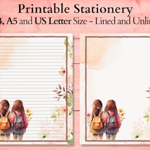 Papelería imprimible para hermanas, papel rayado imprimible, papel de carta A5, papelería imprimible, papel escolar para niñas, papel tamaño carta (EE. UU.)