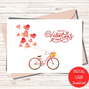 Imprimable Joyeuse Saint-Valentin | Carte Joyeuse Saint-Valentin Téléchargement numérique PDF | Carte coeurs vélo pour la Saint-Valentin PDF imprimable