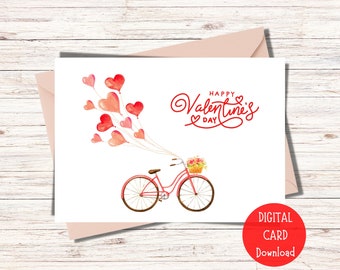 Happy Valentine's Day Printable Card | Happy Valentines Day Card Digital Download PDF | Bicycle Hearts Card For Valentines Day Printable PDF