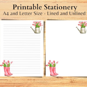 Papel rayado para jardinería, papel tulipán en blanco, papel de escritura descargable digitalmente, papelería de jardinería imprimible, papel para diario, álbum de recortes, amigo por correspondencia