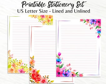 Floral zum selbst ausdrucken: Liniert & Blank (US Letter)