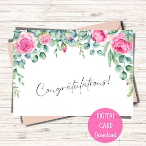 Pink Roses Congratulations Card: Printable Floral Design (Digital Download)