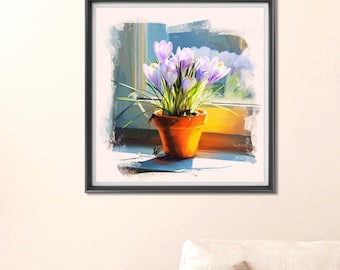 Painterly Light Purple Crocus Pot: Instant Download
