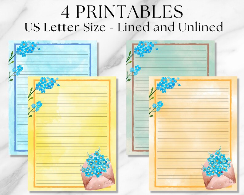 Flower Letter Printable Stationery Set, Lined Printable Paper, Blank ...