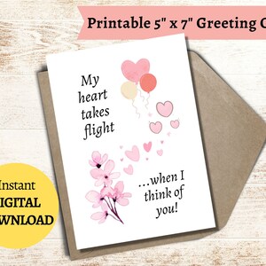 Carte d'amour fleur rose et coeurs, carte amour imprimable, téléchargement numérique, carte amour 5 x 7, fleur rose, coeurs roses, carte de la Saint-Valentin, imprimable
