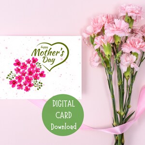 Rosa Blumen-Herz-Muttertagskarte (digitaler Download)