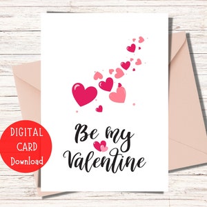 Be My Valentine druckbare Karte | Be My Valentine Herzen digitaler Download | Rosa Herzchen Karte zum Valentinstag | Druckbare Liebe Karte PDF