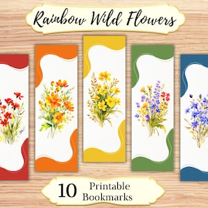 Rainbow Wildflower Bouquets Printable Bookmarks, Wild Flowers Bookmark Set Printable, Wildflower Bouquet Printable Bookmarks, Print At Home