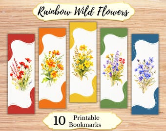 Rainbow Wildflower Bookmarks: Printable Floral Bookmark Set (Digital Download)