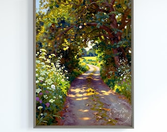 Summer Countryside Lane Wall Art Print:  Instant Digital Download