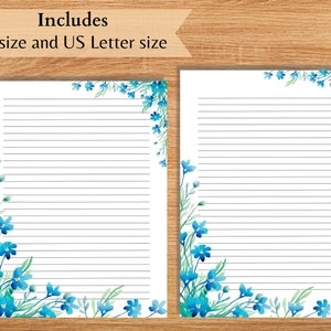 Floral Lined Paper, Floral Blank Paper, Printable Blue Flowers ...