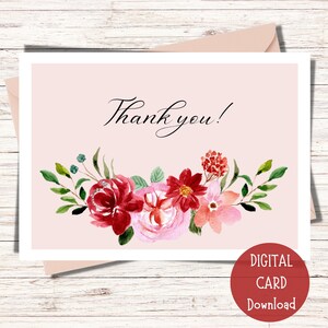 de remerciements | Carte de remerciement imprimable | Merci Fleurs en téléchargement numérique | carte florale de bouquet | Merci Télécharger | Impression numérique |