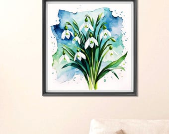 Watercolor Snowdrops Bouquet: Instant Download