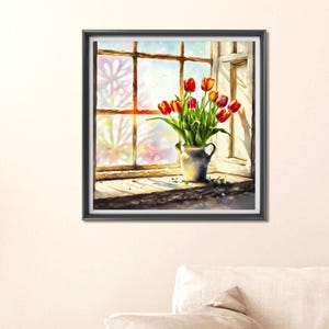 Vaso de Tulipas na Janela: Download Instantâneo