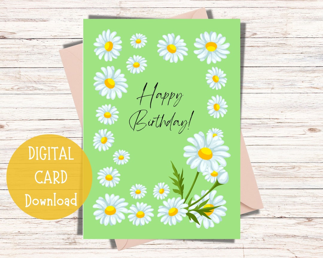 White Flower Birthday Card, Printable Cards, Digital Download, Digital