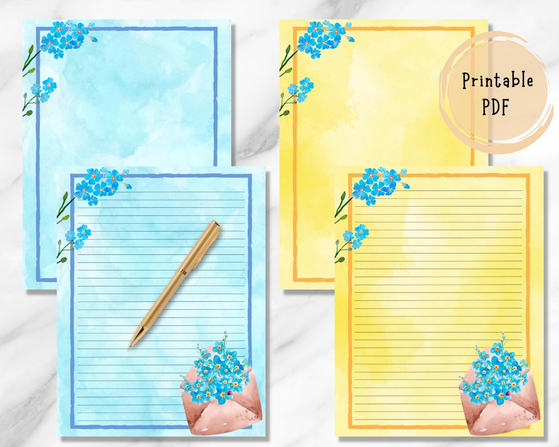 Flower Letter Printable Stationery Set, Lined Printable Paper, Blank ...