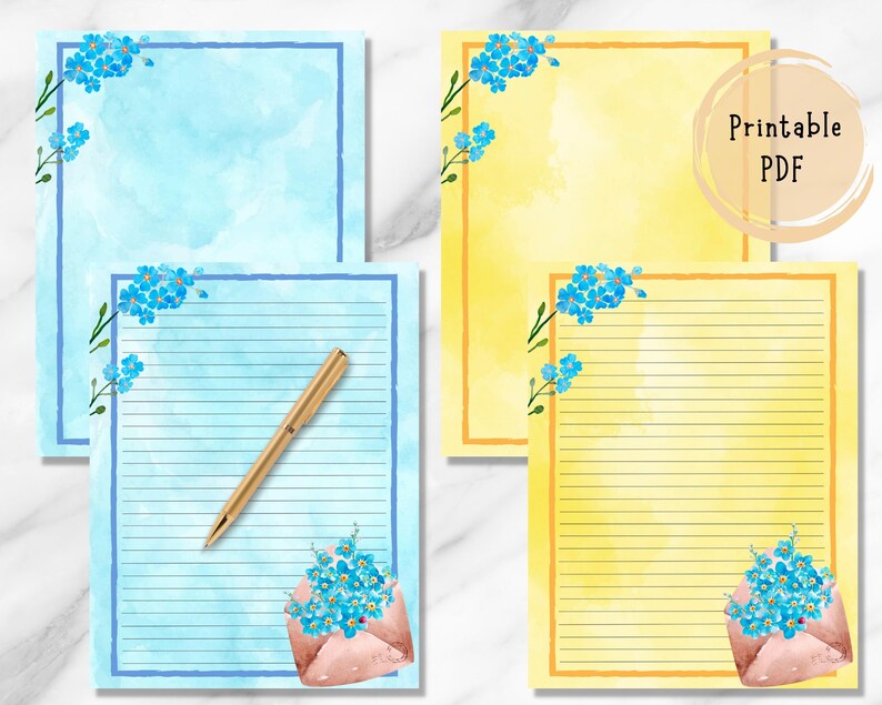 Flower Letter Printable Stationery Set, Lined Printable Paper, Blank ...