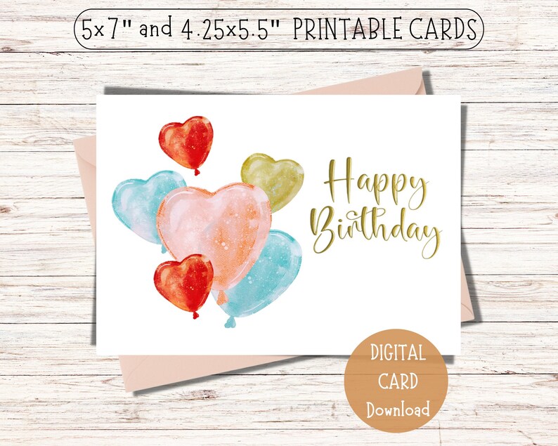 Happy Birthday Printable Cards / Printable Birthday Card / Digital ...
