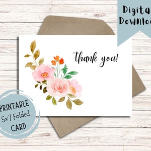 Cartão de agradecimento digital para impressão | Cartão de agradecimento para impressão | Cartão de agradecimento digital | Cartão de agradecimento digital para download | Cartão de rosas cor-de-rosa