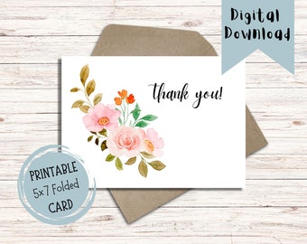 Thank You Digital Printable Card | Thank You Printable Card | Digital Thank You Card | Thank You Digital Download Card | Pink Roses Card