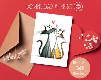 Cartoon Cats In Love Valentine's Day Card: I Love You Printable (PDF)