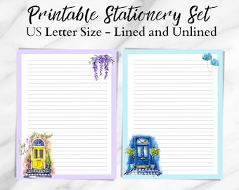 Printable Stationery Paper Set: Door Designs, Lined & Blank (Digital Download)