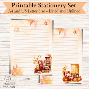Rincones de lectura otoñales: papelería imprimible, papel digital para escribir, papel para cartas y notas, descarga digital instantánea