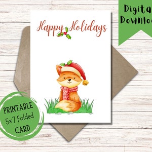 Carte de Noël mignonne de renard | Joyeuses Fêtes de Zazzle.be Liste d'envies Vous avez des idées ? Cartes de Noël imprimables | Carte de Noël 5 x 7 | Animal mignon | Téléchargement numérique instantané