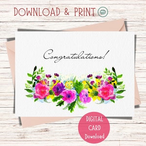 Printable Congratulations Card, Congratulations Card Printable, Flower Garland Congratulations Card Download, Congratulations Cards Download