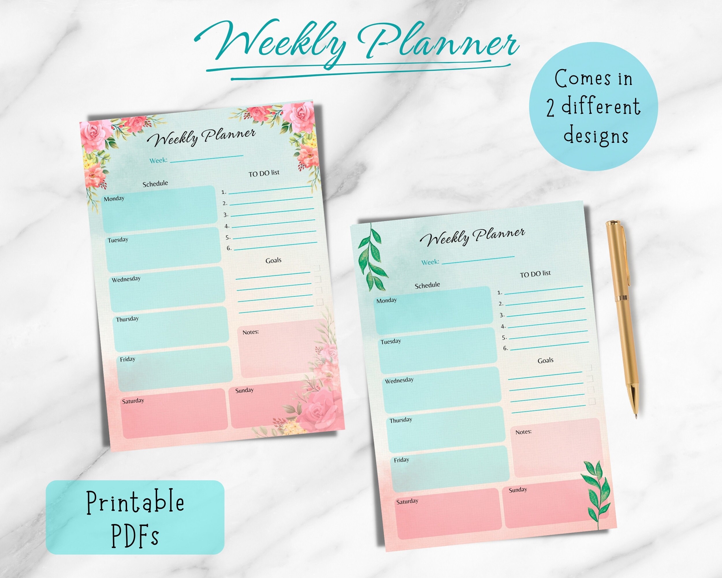 Printable Daily & Weekly Planner Set (digital Download) - Etsy