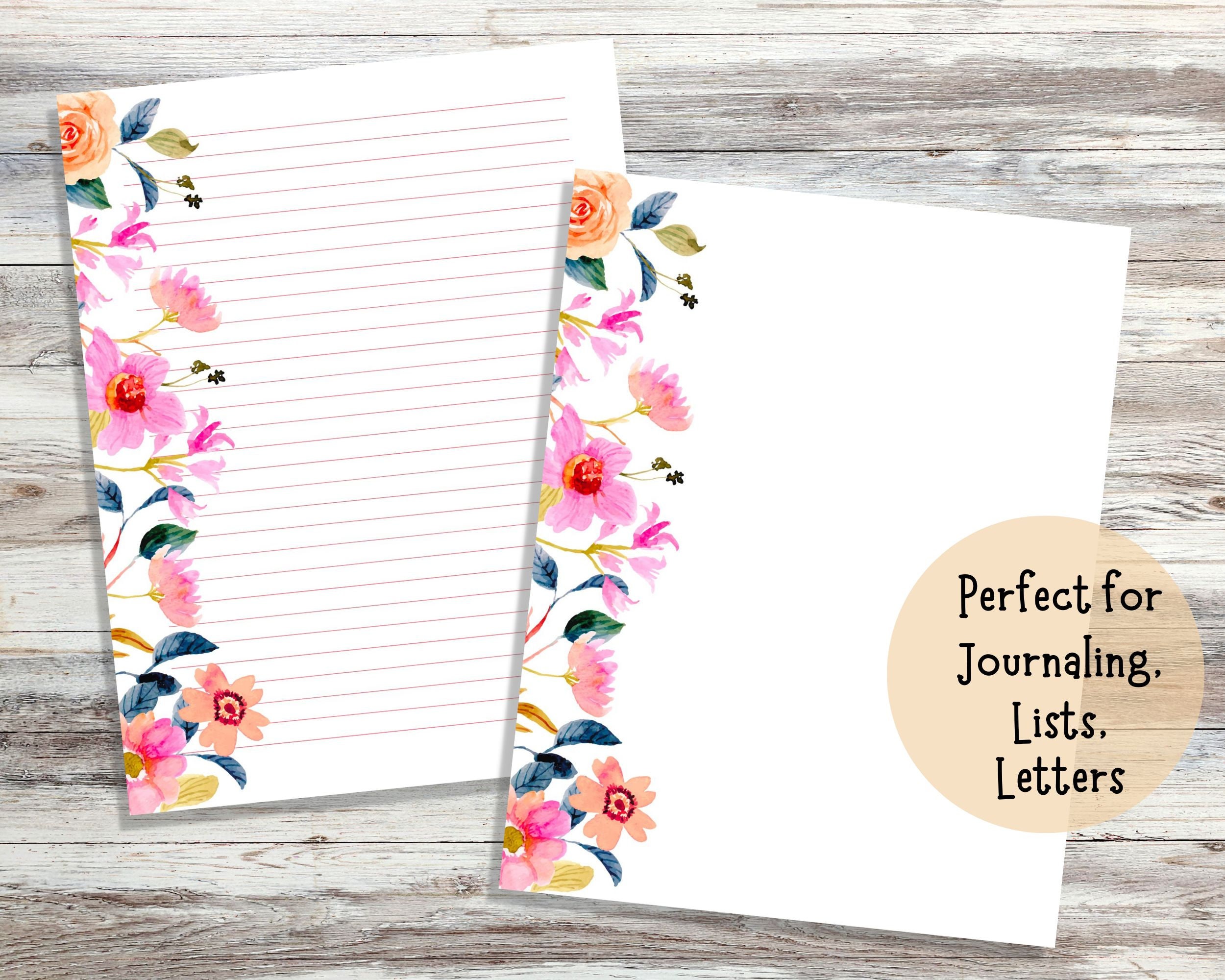 Floral Lined Paper, Floral Blank Paper, Printable Pink Flowers ...