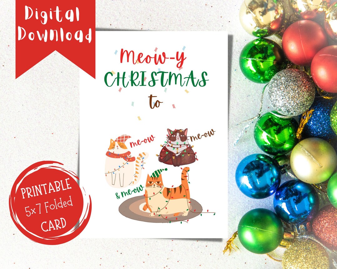 Christmas Cats Card, Printable Christmas Cards, Instant Download, 5x7 ...