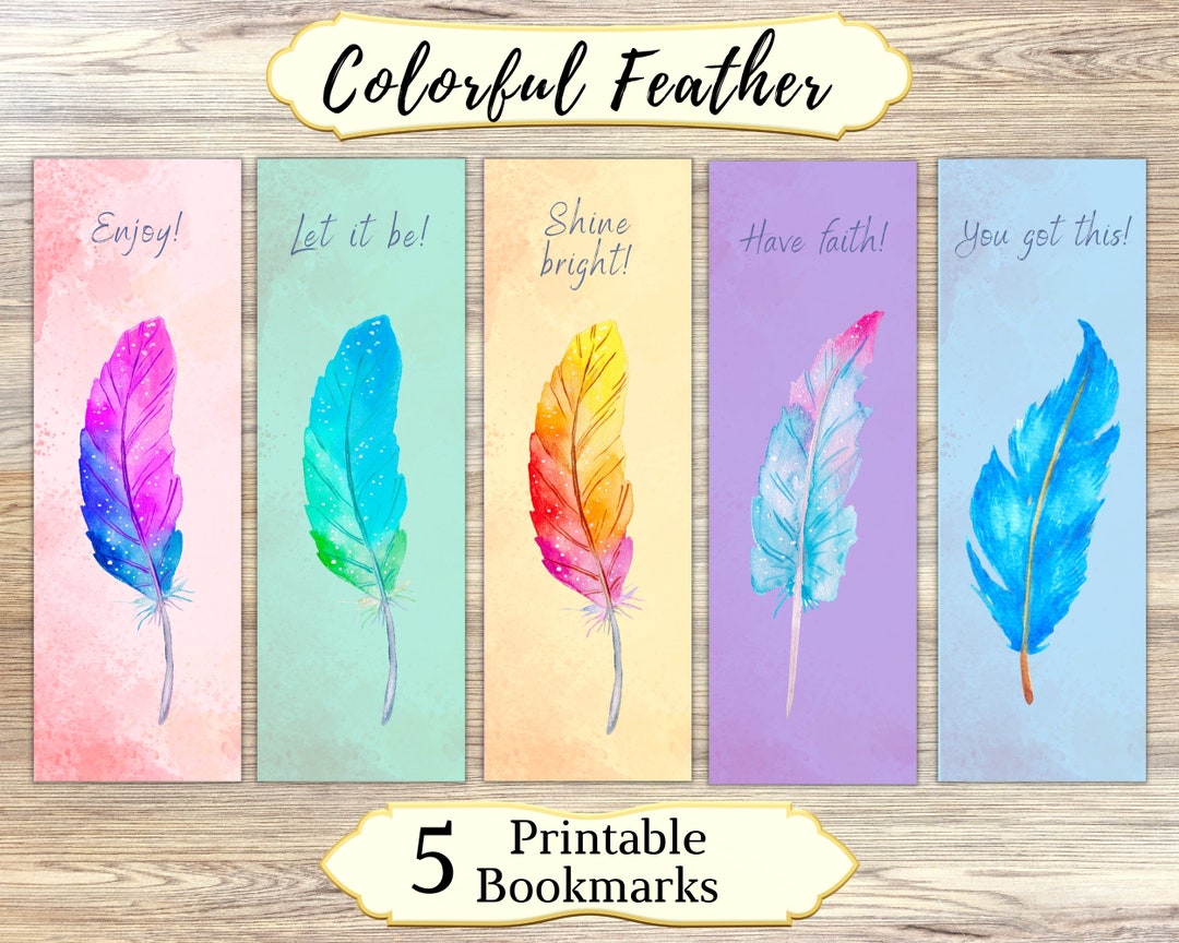 Colorful Feathers Printable Bookmarks, Printable Bookmarks Set ...