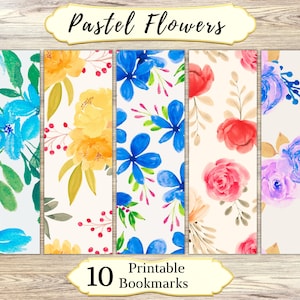 Pastel Flowers Printable Bookmarks, Flowers Bookmark Set, Flower Bookmarks Printable, Pastel Flowers Printable Bookmarks, Print At Home