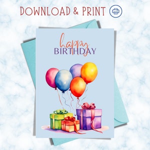 Biglietto di auguri stampabile di buon compleanno / Biglietto di auguri stampabile di compleanno / Download immediato PDF / Download biglietto di auguri digitale di compleanno / Biglietto di auguri con palloncini di compleanno